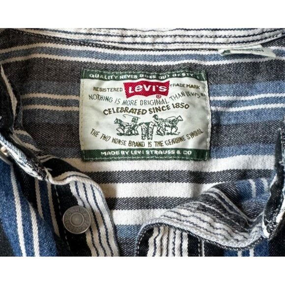 Vintage Levi Strauss Striped Denim Button Front Western Collared Shirt LRG - Picture 3 of 11